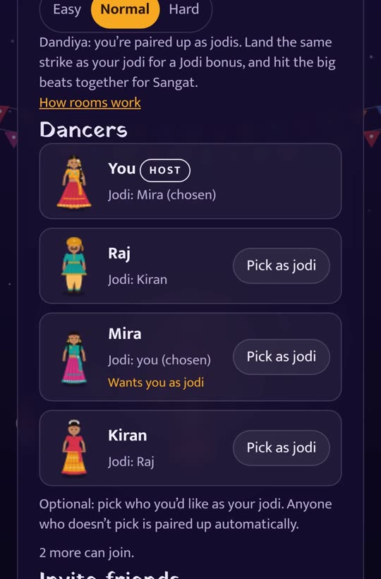 The room lobby, where each dancer picks a jodi